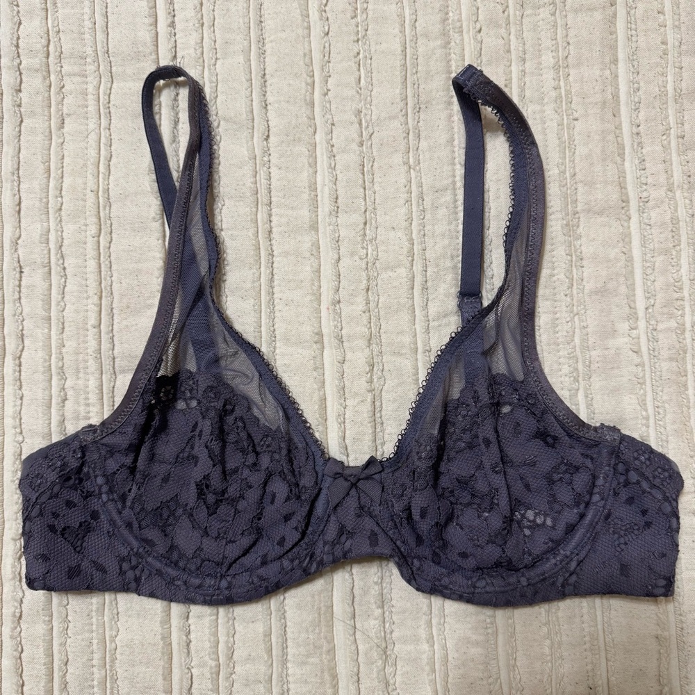 Victoria’s Secret Dark Grey Unlined Lace Demi Bra